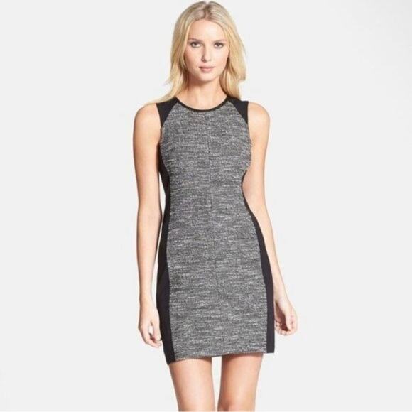 Eileen Fisher Sleeveless Sheath Black White Tweed Dress zip cotton mini zip up M - Picture 1 of 10